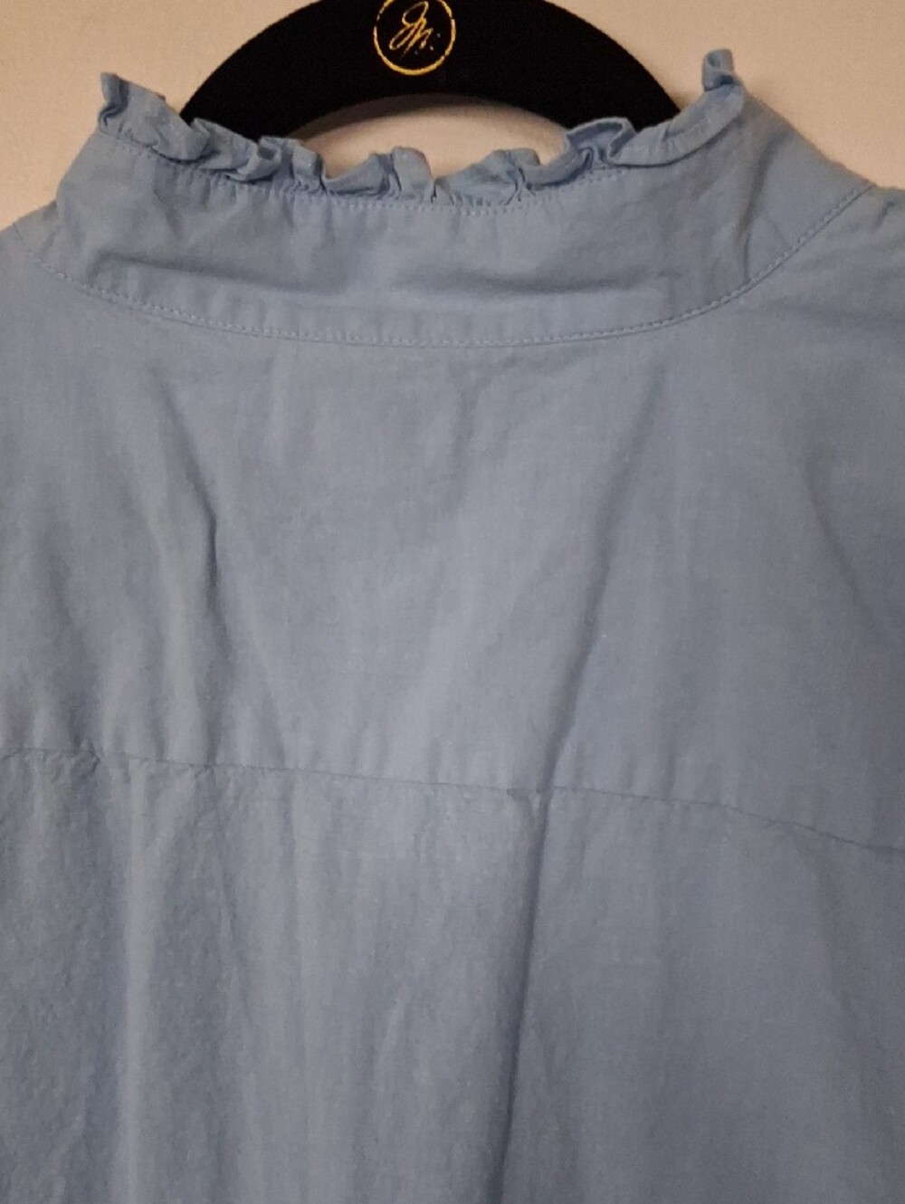 crown & ivy Sky Blue Ruffle-Neck Button Top - Picture 7 of 9